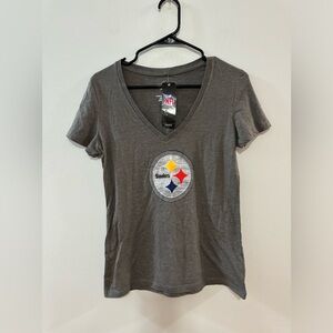 NWT Majestic Dark Grey Vneck Steelers Short Sleeve Shirt